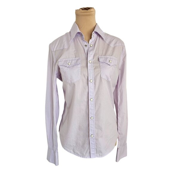 True Religion Light Pastel Purple Collared Button Up Blouse Sz S - Picture 1 of 7